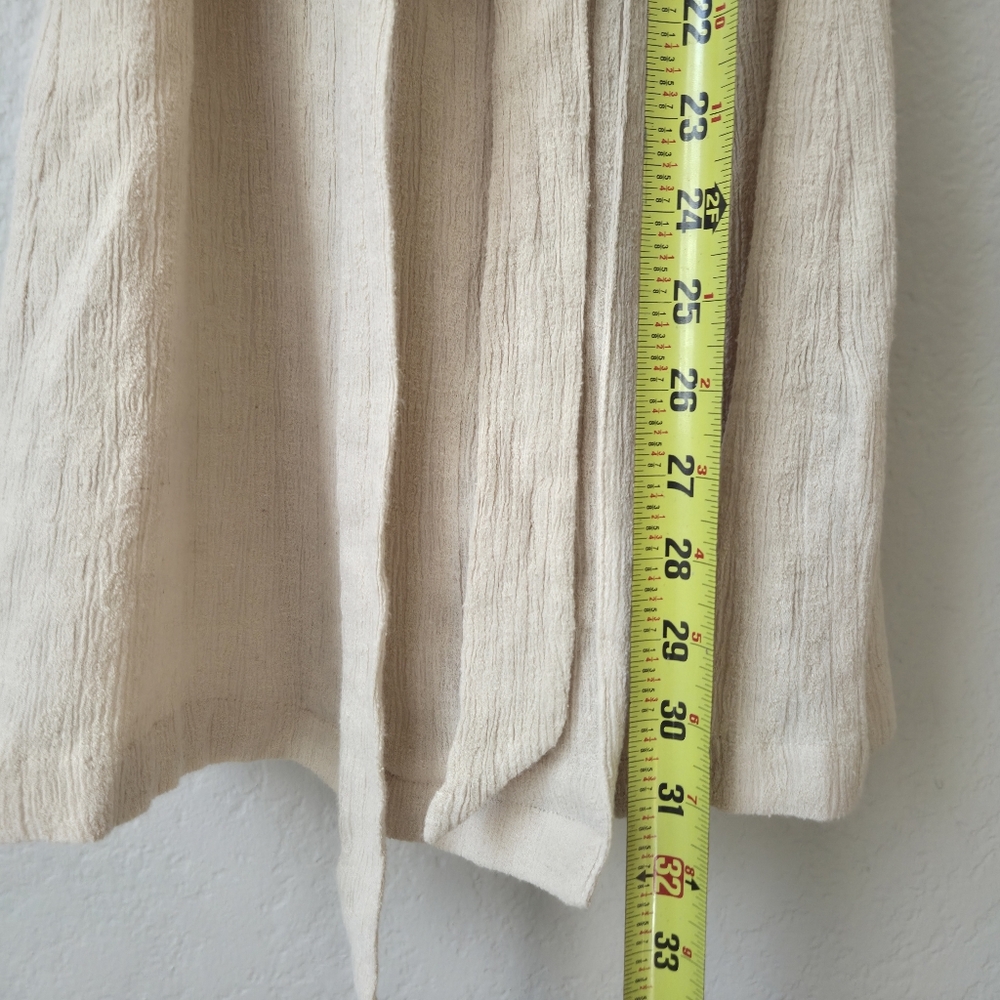Free People Clementine Linen Mini Dress XS Cream Textured Wrap Collared Belted - Picture 11 of 13